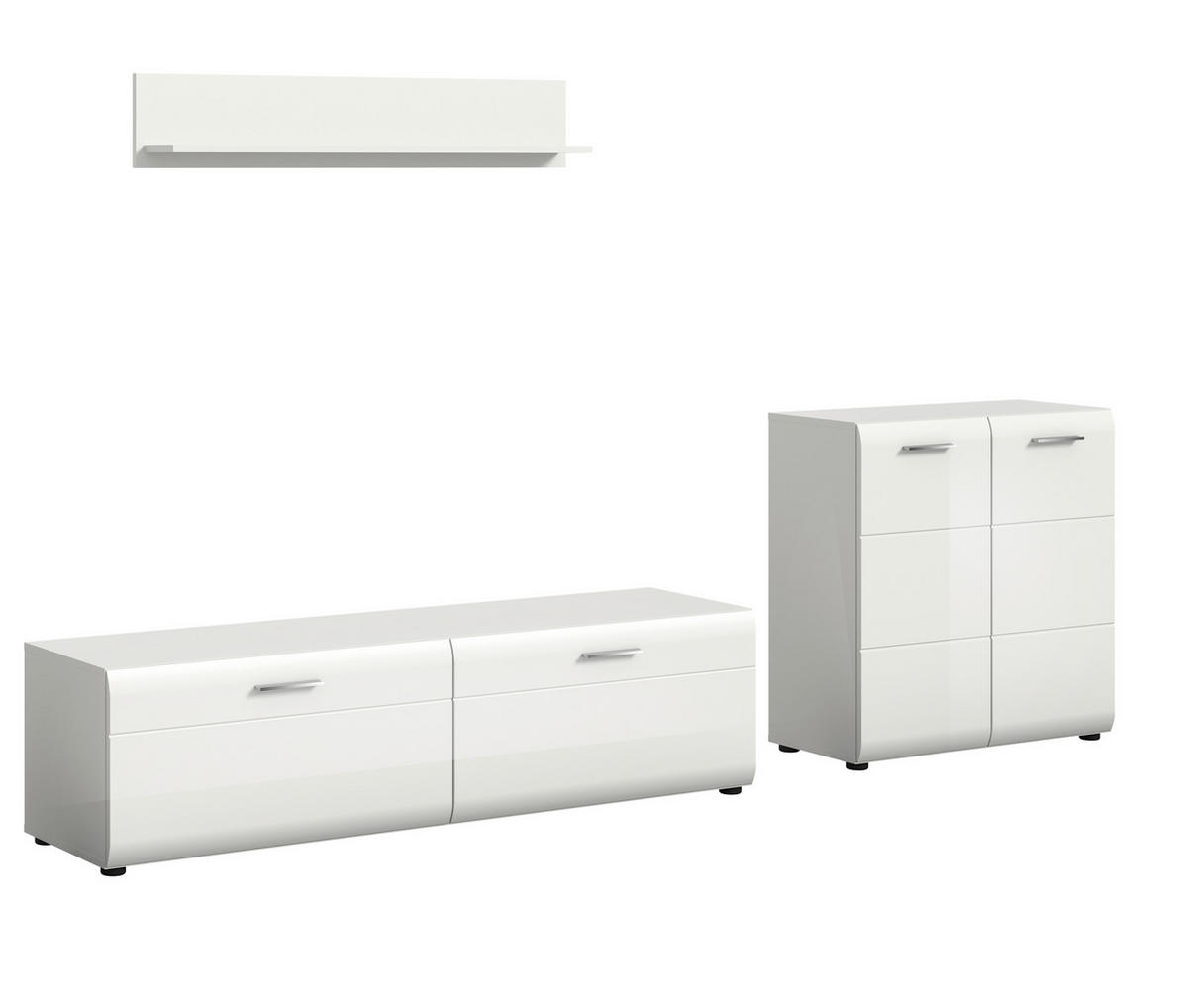 WOHNWAND 3-teilig  in Weiß, Weiß Hochglanz  255/160/41 cm  - Weiß Hochglanz/Silberfarben, Design, Holzwerkstoff/Kunststoff (255/160/41cm) - Livetastic