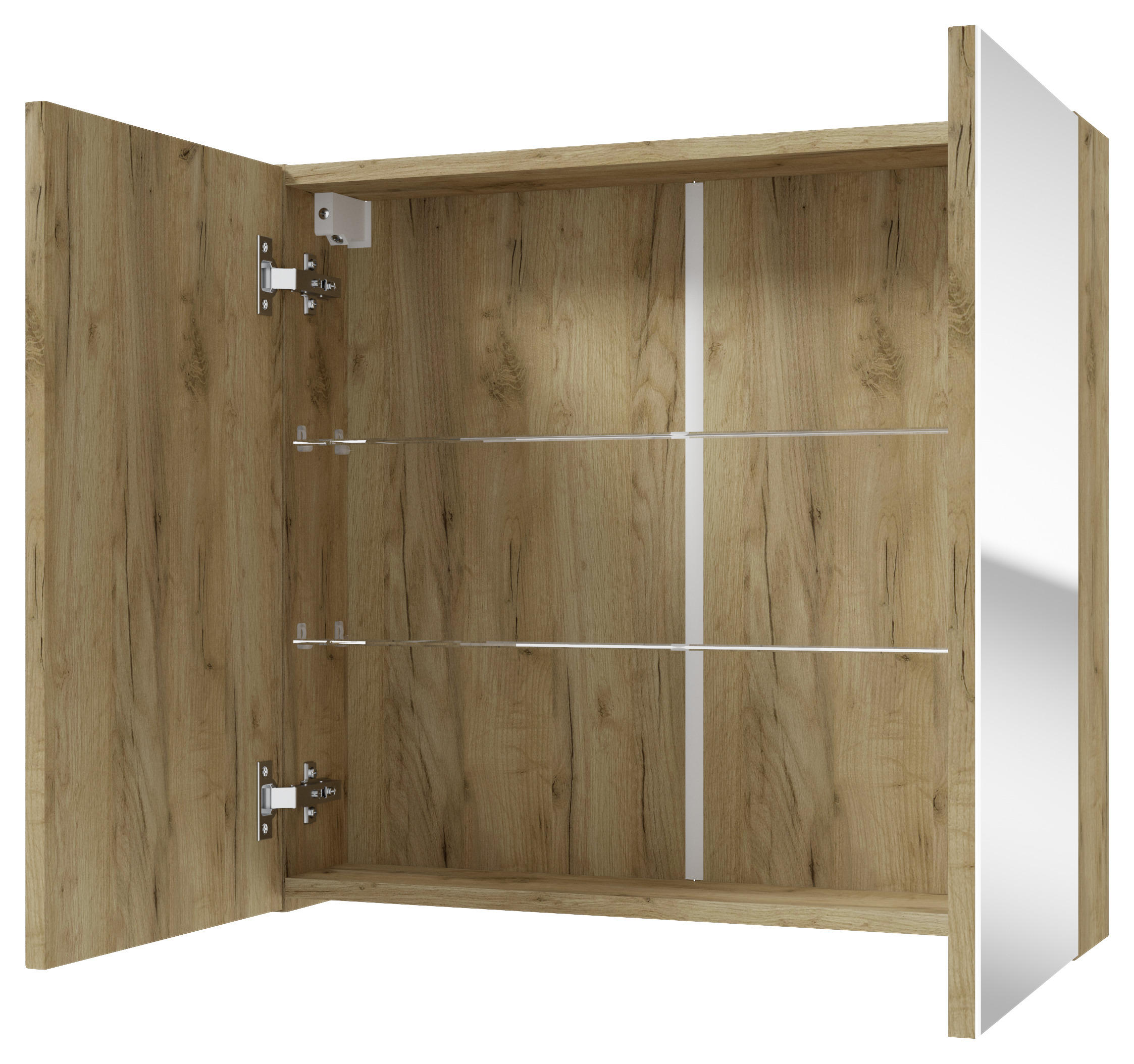 Thumbnail - Mid.you Spiegelschrank, Eiche, Transparent, Glas, 2 Fächer, 65x60x15 cm, Soft-Close-System, Badezimmer, Badezimmerspiege...