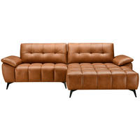 ECKSOFA in Lederlook Echtleder Cognac   - Cognac/Schwarz, Design, Leder/Textil (266/86/120cm) - MID.YOU
