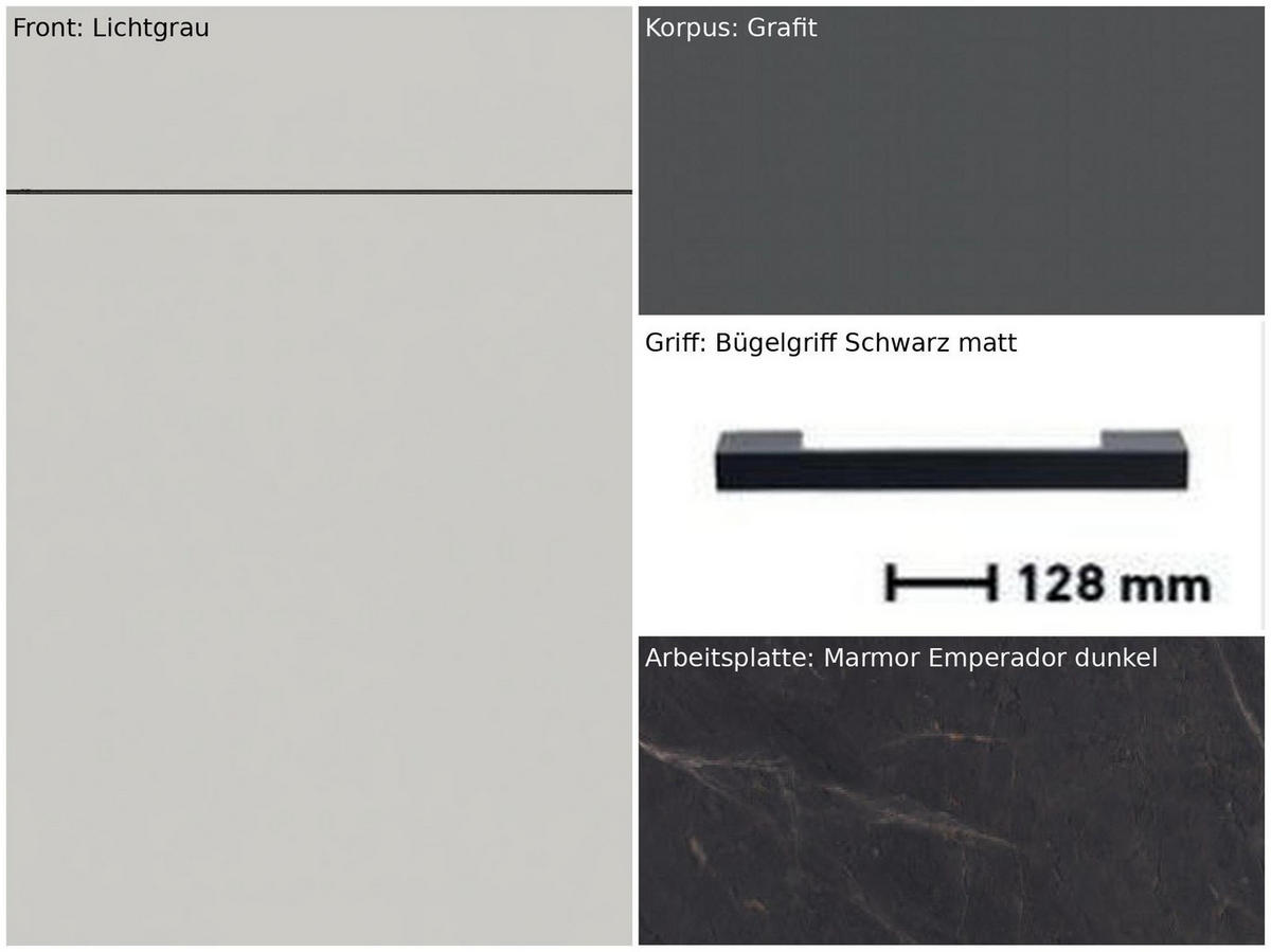 KÜCHENBLOCK 180 cm   in Graphitfarben, Hellgrau  - Dunkelgrau/Hellgrau, Design, Holzwerkstoff/Metall (180cm) - Pino