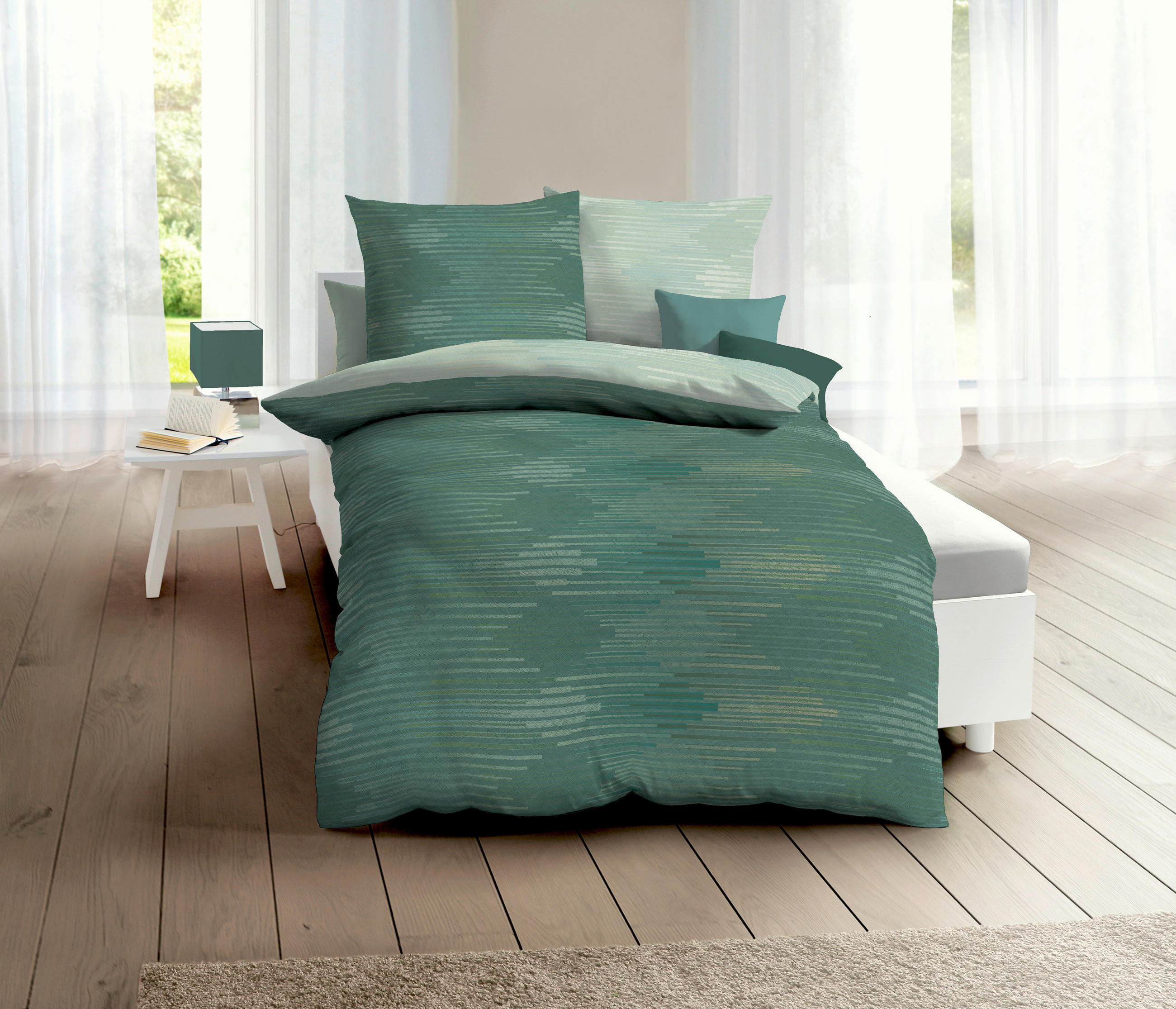 POSTELJNINA IKAT 200/200 cm saten zelena  - zelena, Basics, tekstil (200/200cm) - Kaeppel