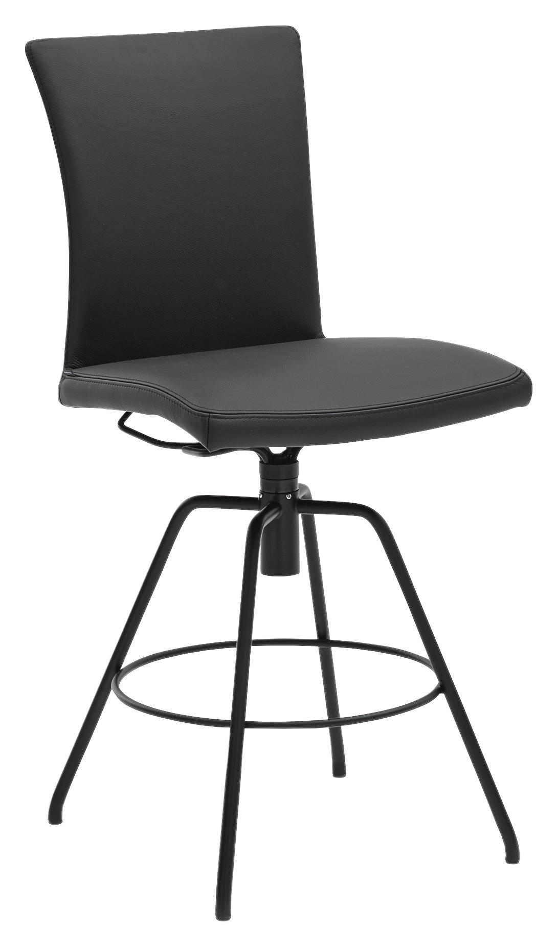 BARHOCKER Echtleder Schwarz Lederauswahl, Stoffauswahl, Typenauswahl, automatische Rückholfunktion  - Schwarz, Design, Leder/Metall (52/107/58cm) - Musterring