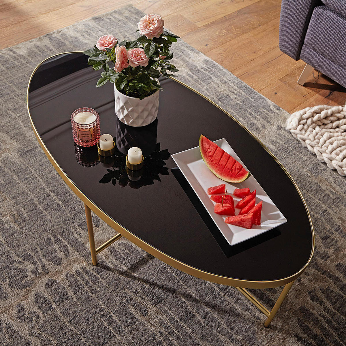 COUCHTISCH in Glas 110/56/41 cm  - Goldfarben/Schwarz, Design, Glas/Metall (110/56/41cm) - MID.YOU