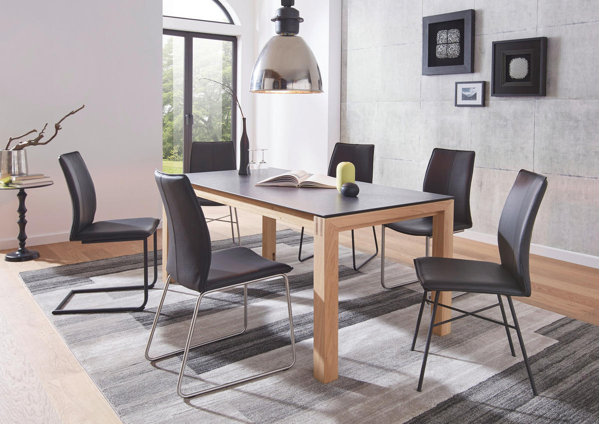 ESSTISCH Graphitfarben, Eichefarben rechteckig  ausziehbar, in verschiedenen Größen erhältlich, in verschiedenen Holzarten erhältlich, Variantenauswahl  - Eichefarben/Graphitfarben, Design, Holz/Kunststoff (180-280/90/75cm) - Dieter Knoll