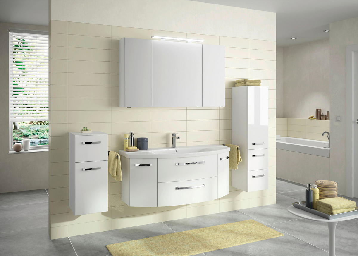 BADEZIMMER 3-teilig  in 120,5 cm  - Chromfarben/Weiß Hochglanz, MODERN, Glas/Keramik (120,5cm) - Sadena