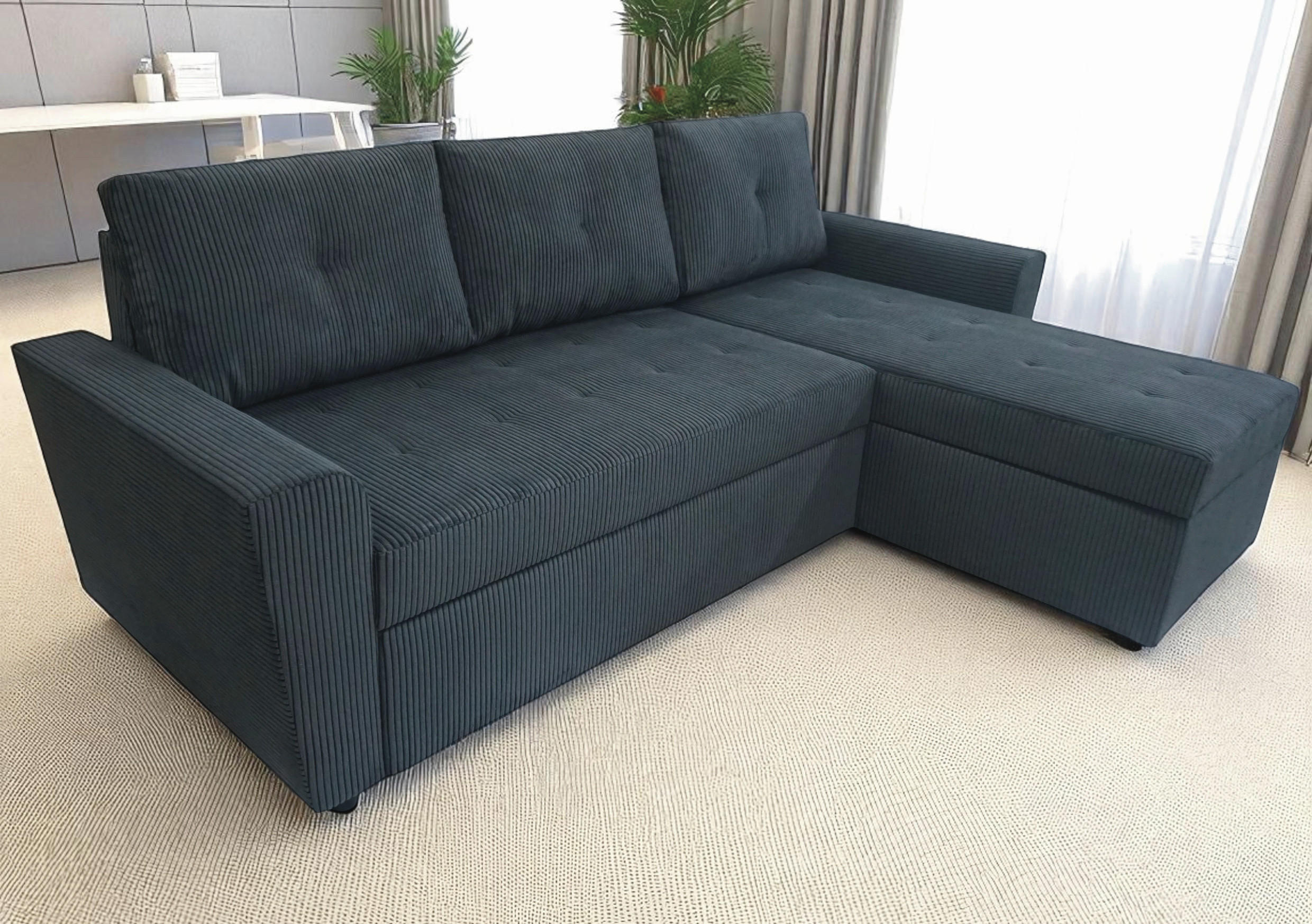 ECKSOFA TERMOLI Anthrazit Cord  - Anthrazit/Schwarz, Design, Kunststoff/Textil (231/155cm) - MID.YOU