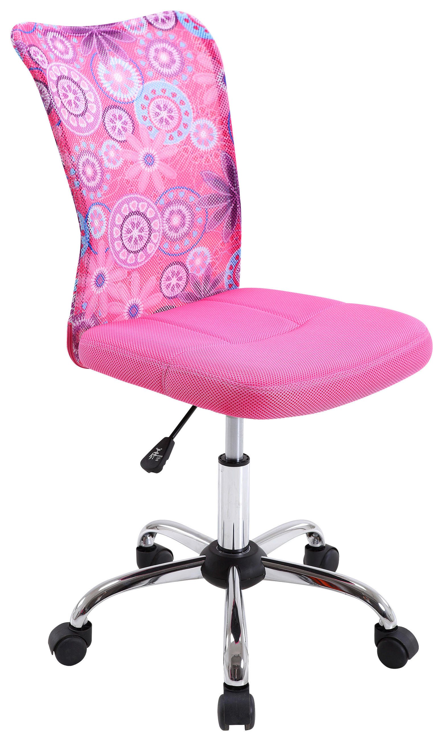 OTOČNÁ STOLIČKA PRE MLÁDEŽ, sieťovina, ružová, chrómová - čierna/ružová, Design, kov/textil (42/88 (100)/58cm) - Carryhome