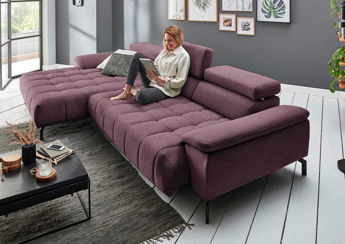 ECKSOFA in Chenille Beere  - Beere/Schwarz, Design, Textil/Metall (190/329cm) - Beldomo Style