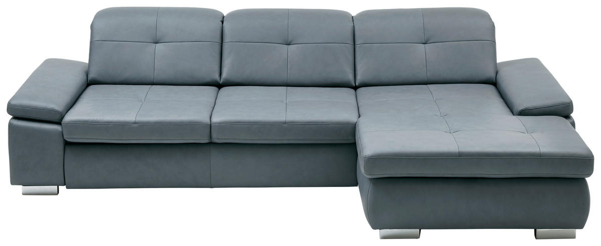 ECKSOFA  in Echtleder Grau  309/195 cm  - Alufarben/Grau, Design, Leder/Metall (309/195cm) - Beldomo Premium