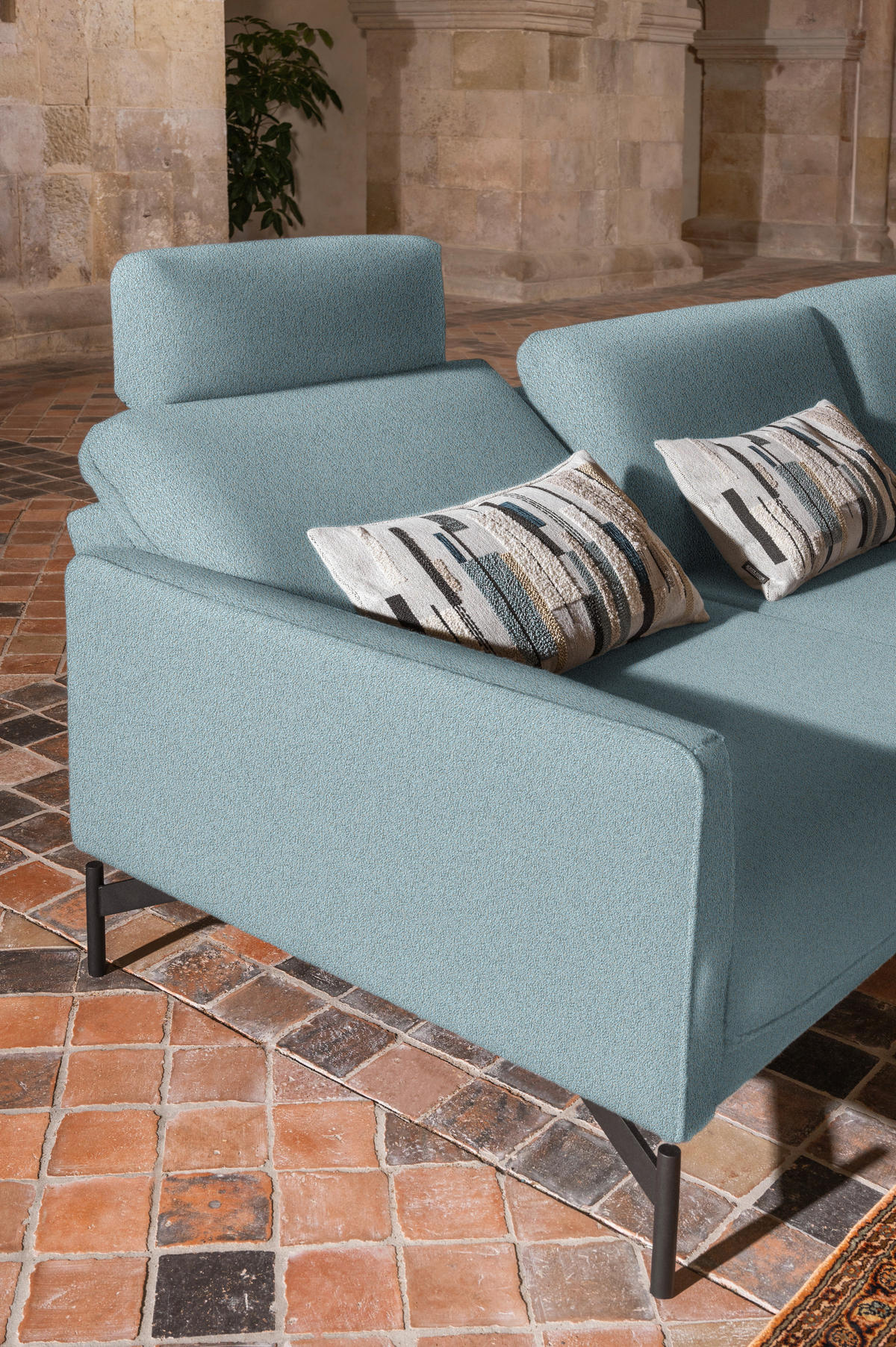 ECKSOFA in Flachgewebe, Struktur Hellblau  - Anthrazit/Hellblau, Design, Textil/Metall (254/230cm) - Johann Jakob