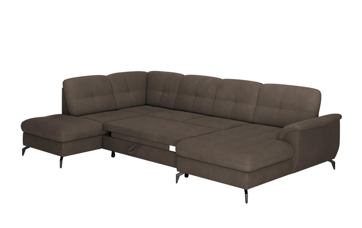 WOHNLANDSCHAFT Dunkelbraun Flachgewebe  - Dunkelbraun/Schwarz, MODERN, Textil/Metall (212/319/164cm) - Sit & More