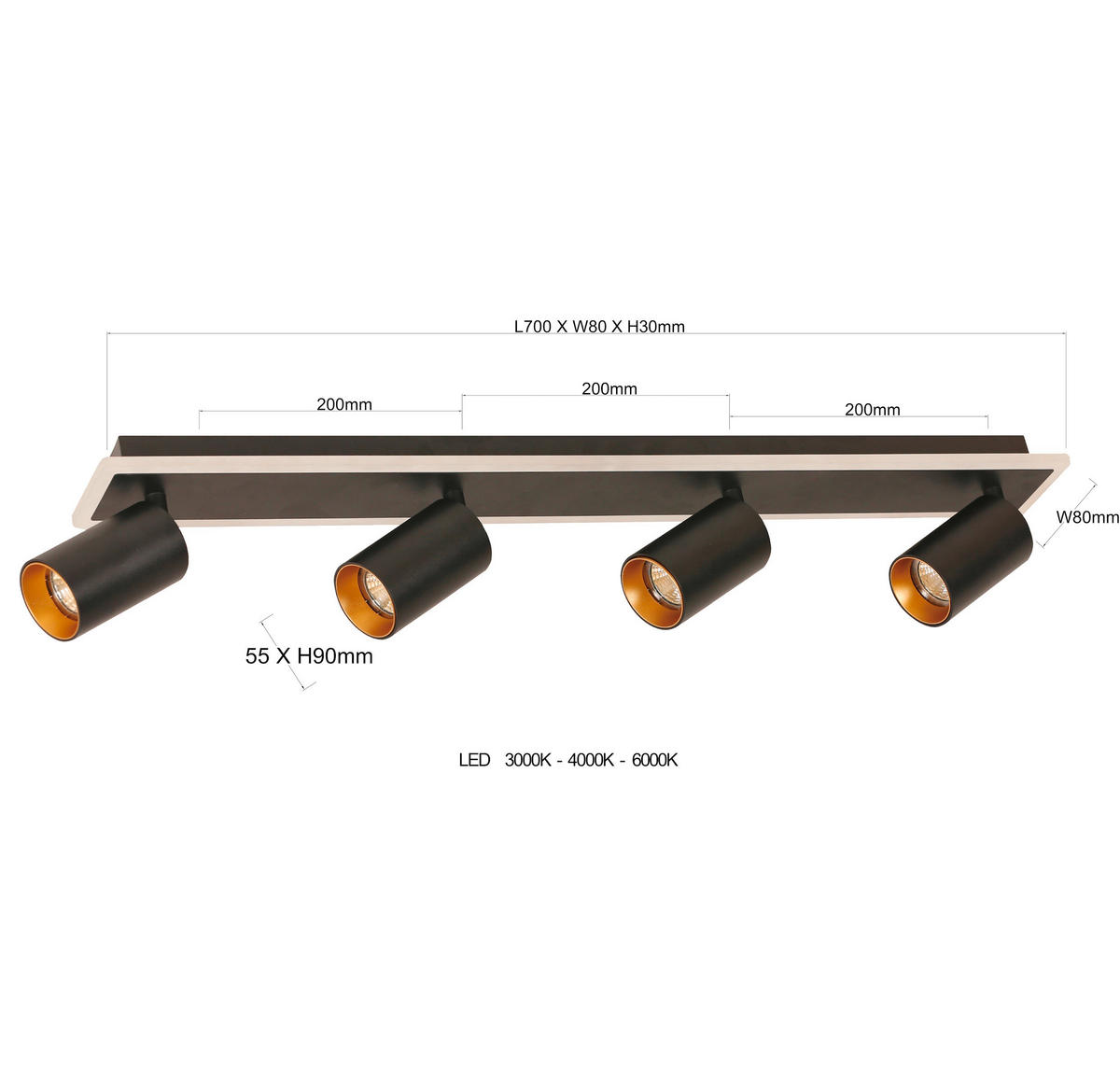LED-TAKSPOTLIGHT Parma   - svart, Klassisk, metall (14/70/8cm)