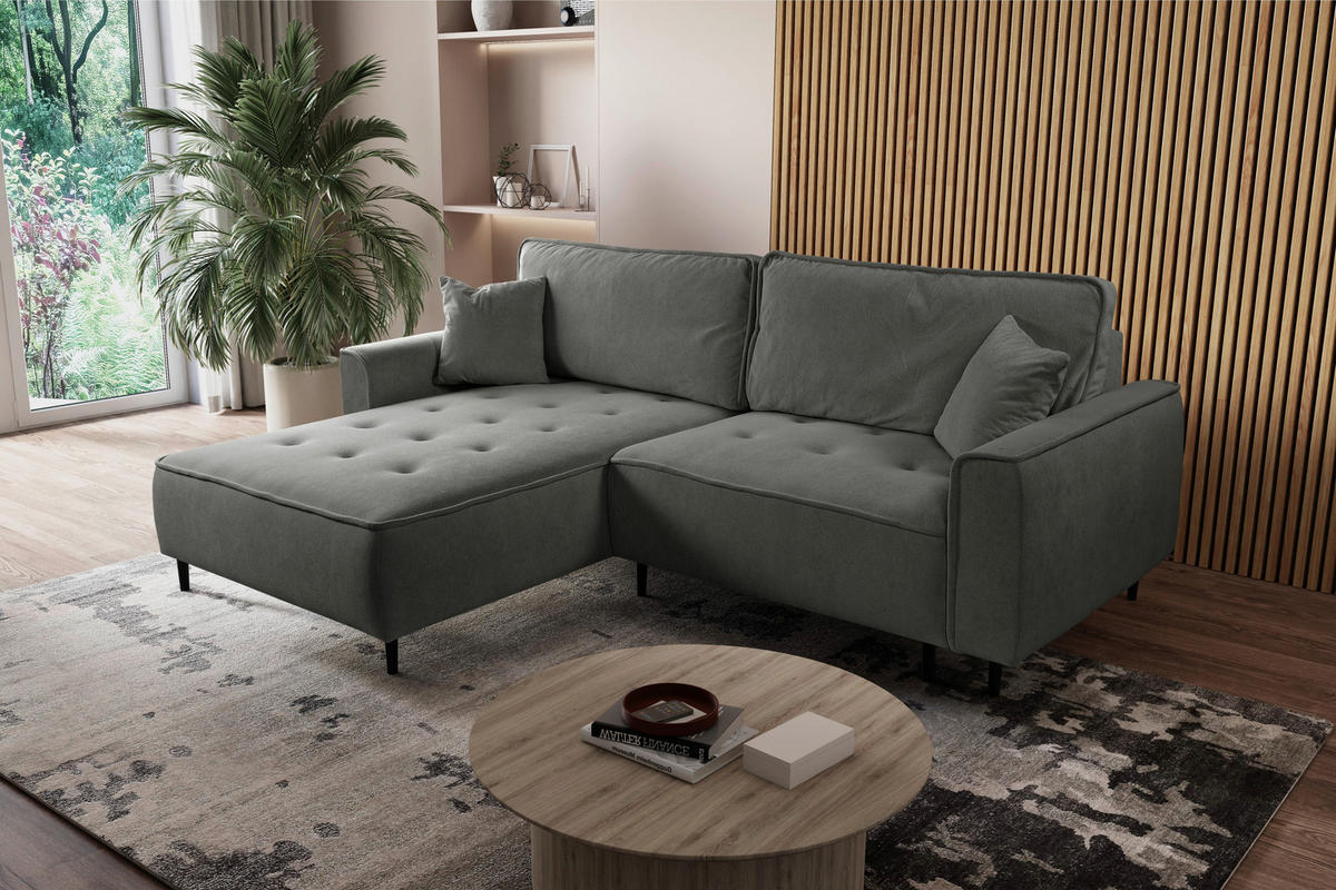 ECKSOFA in Flachgewebe Dunkelgrau  - Dunkelgrau/Schwarz, Design, Holz/Textil (183/263cm) - MID.YOU