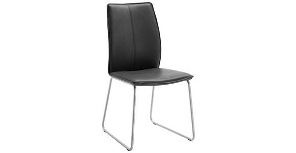 STUHL Echtleder Anthrazit, Edelstahlfarben  - Edelstahlfarben/Anthrazit, Design, Leder/Metall (46/93/57cm) - Dieter Knoll