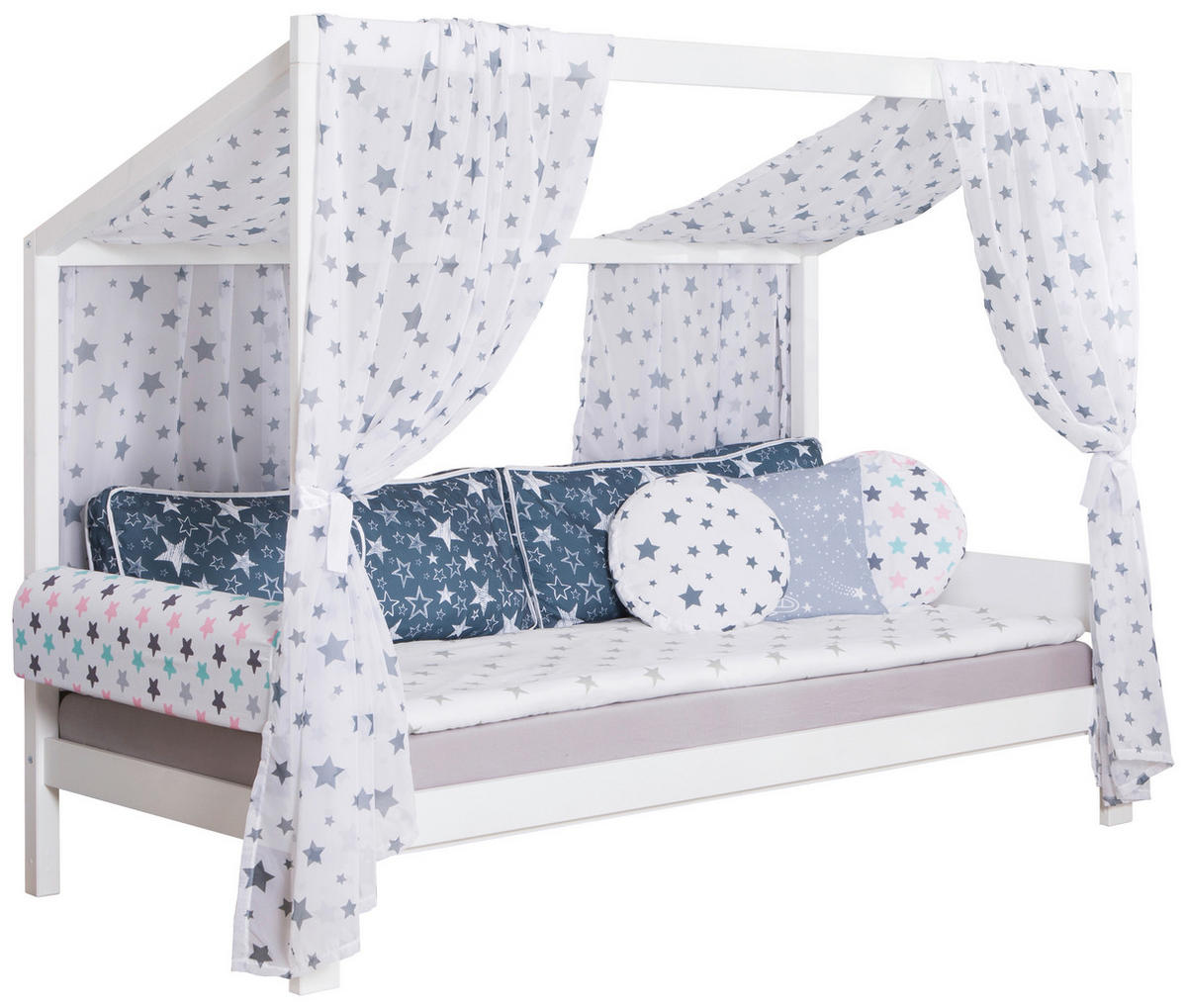 PODLAHOVÁ POSTEL, 90/200 cm bílá - bílá/přírodní barvy, Moderní, dřevo/textil (90/200cm) - MID.YOU