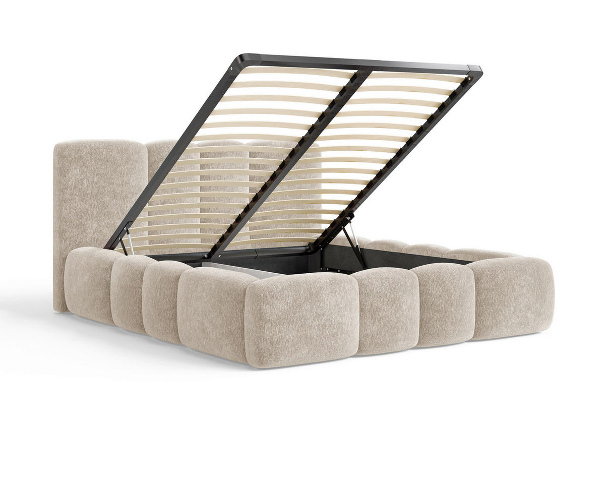 POLSTERBETT 160/200 cm,  in Cappuccino, Lattenrost, Bettkasten,  - Schwarz/Cappuccino, MODERN, Textil/Metall (160/200cm) - Livetastic