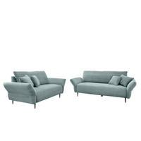 SITZGARNITUR in Cord Hellblau  - Schwarz/Hellblau, Design, Textil/Metall - Livetastic