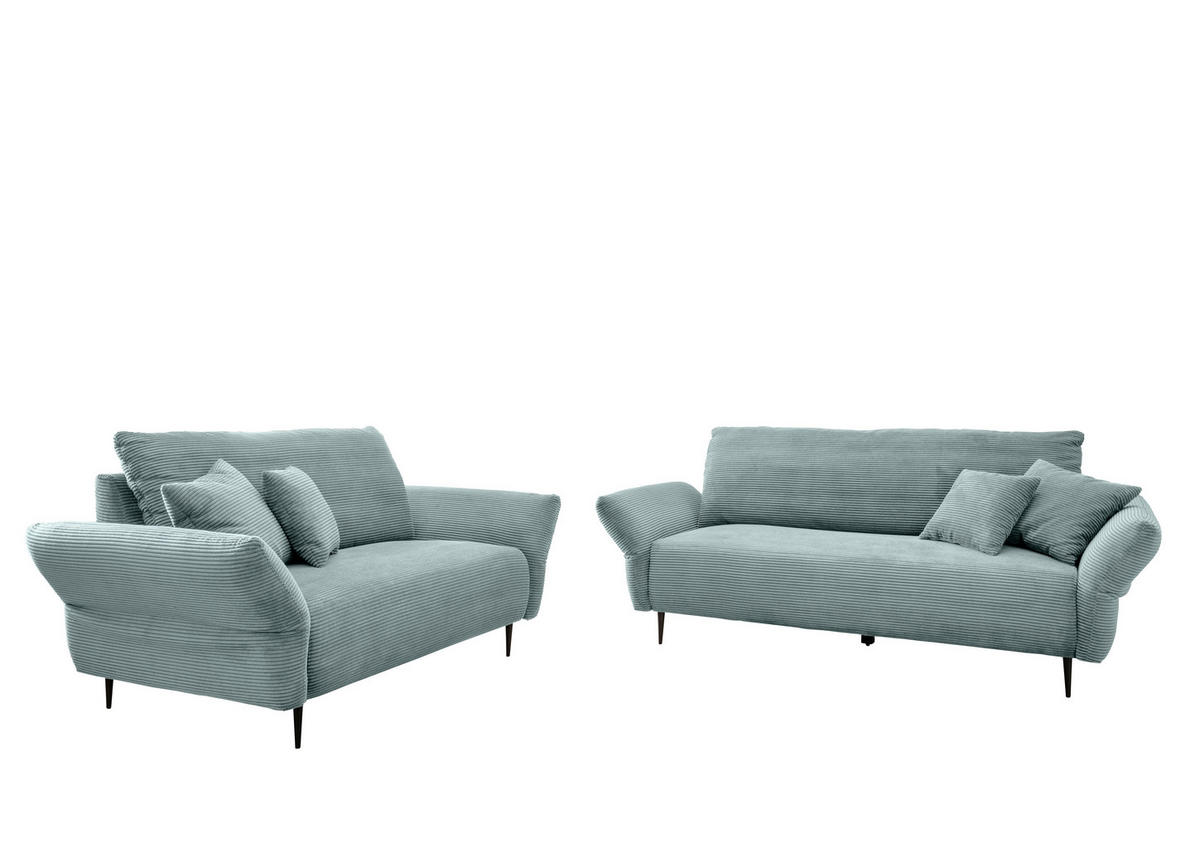 3-SITZER-SOFA in Cord Hellblau  - Schwarz/Hellblau, Design, Textil/Metall (201/97/102cm) - Livetastic
