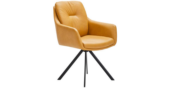 ARMLEHNSTUHL  in Eisen Echtleder pigmentiert  - Gelb/Schwarz, Design, Leder/Metall (62/90/65cm) - Waldwelt