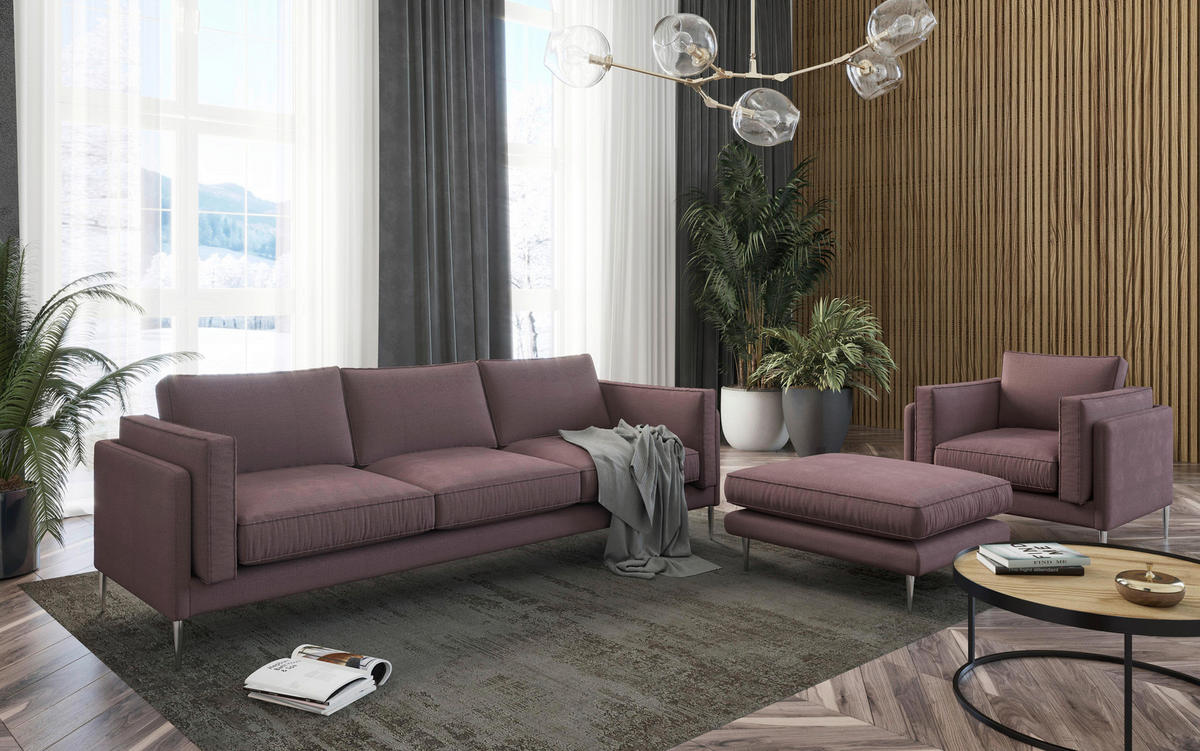 SITZGARNITUR Flachgewebe Rot  - Edelstahlfarben/Rot, Design, Textil/Metall - Livetastic