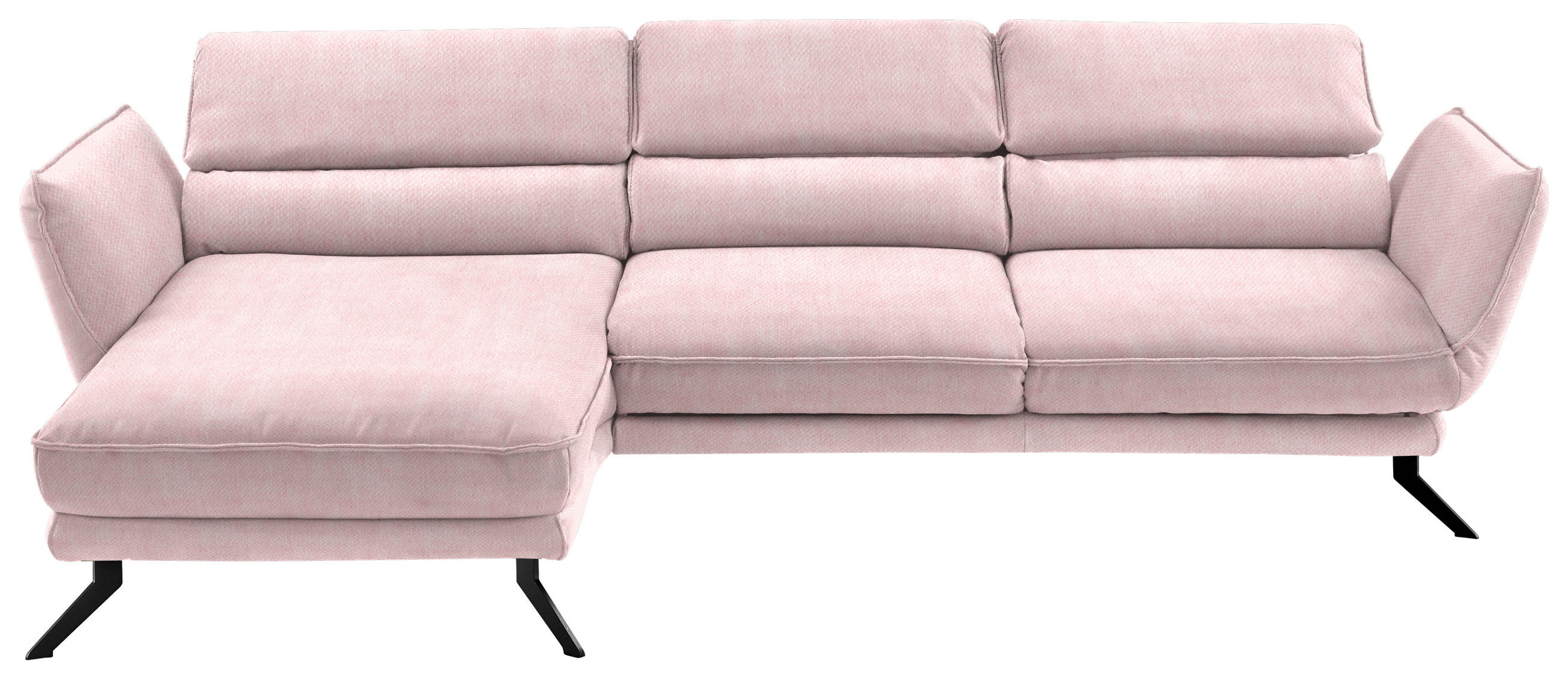 ECKSOFA in Velours Hellrosa  - Hellrosa/Schwarz, Design, Textil/Metall (153/283cm) - Valdera