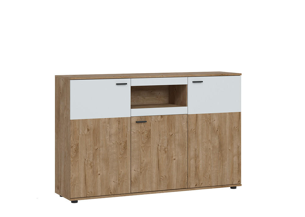 COMODĂ CU UȘI 150/96,3/37 cm  - alb/culoare lemn stejar, Konventionell, plastic/material pe bază de lemn (150/96,3/37cm) - Livetastic