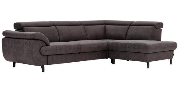 WOHNLANDSCHAFT Grau Webstoff - Schwarz/Grau, Natur, Textil/Metall (284/204cm) - Valnatura