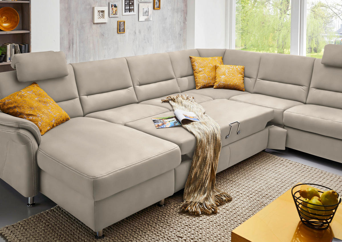 WOHNLANDSCHAFT in Mikrofaser Naturfarben  - Alufarben/Naturfarben, Konventionell, Textil/Metall (173/330/262cm) - Beldomo System