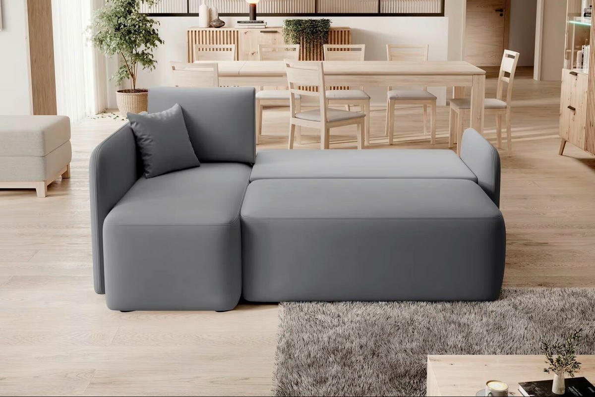 ECKSOFA  Grau Plüsch  - Schwarz/Grau, Design, Kunststoff/Textil (150/206cm) - MID.YOU