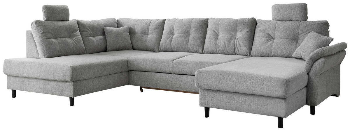 WOHNLANDSCHAFT in Chenille Silberfarben  - Silberfarben/Schwarz, Modern, Holz/Textil (206/338/176cm) - Livetastic