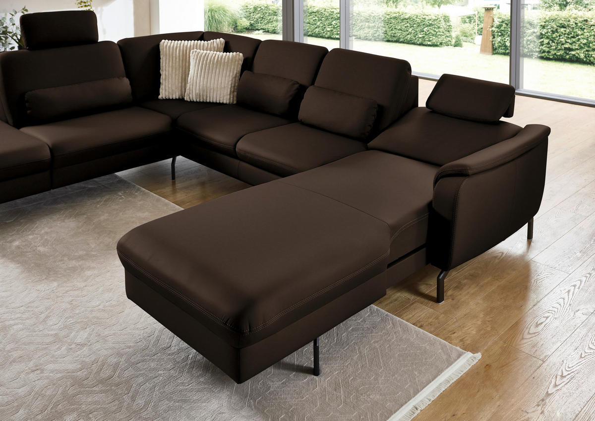WOHNLANDSCHAFT Beldomo premium in Echtleder Dunkelbraun  - Dunkelbraun/Schwarz, KONVENTIONELL, Leder/Metall (224/306/168cm) - Beldomo Premium