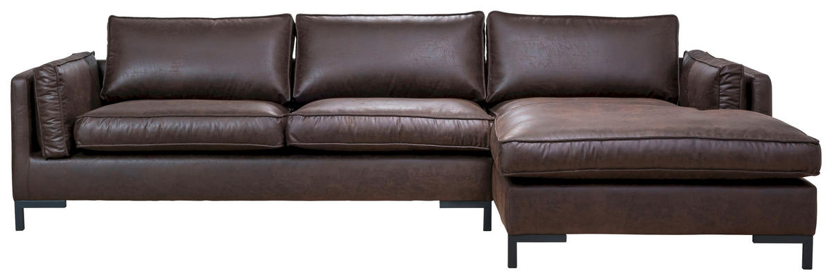 ECKSOFA in Lederlook Dunkelbraun  295/160 cm  - Dunkelbraun/Schwarz, Design, Textil/Metall (295/160cm) - Hom`in