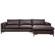 ECKSOFA in Lederlook Dunkelbraun  - Dunkelbraun/Schwarz, Design, Textil/Metall (295/160cm) - Hom`in