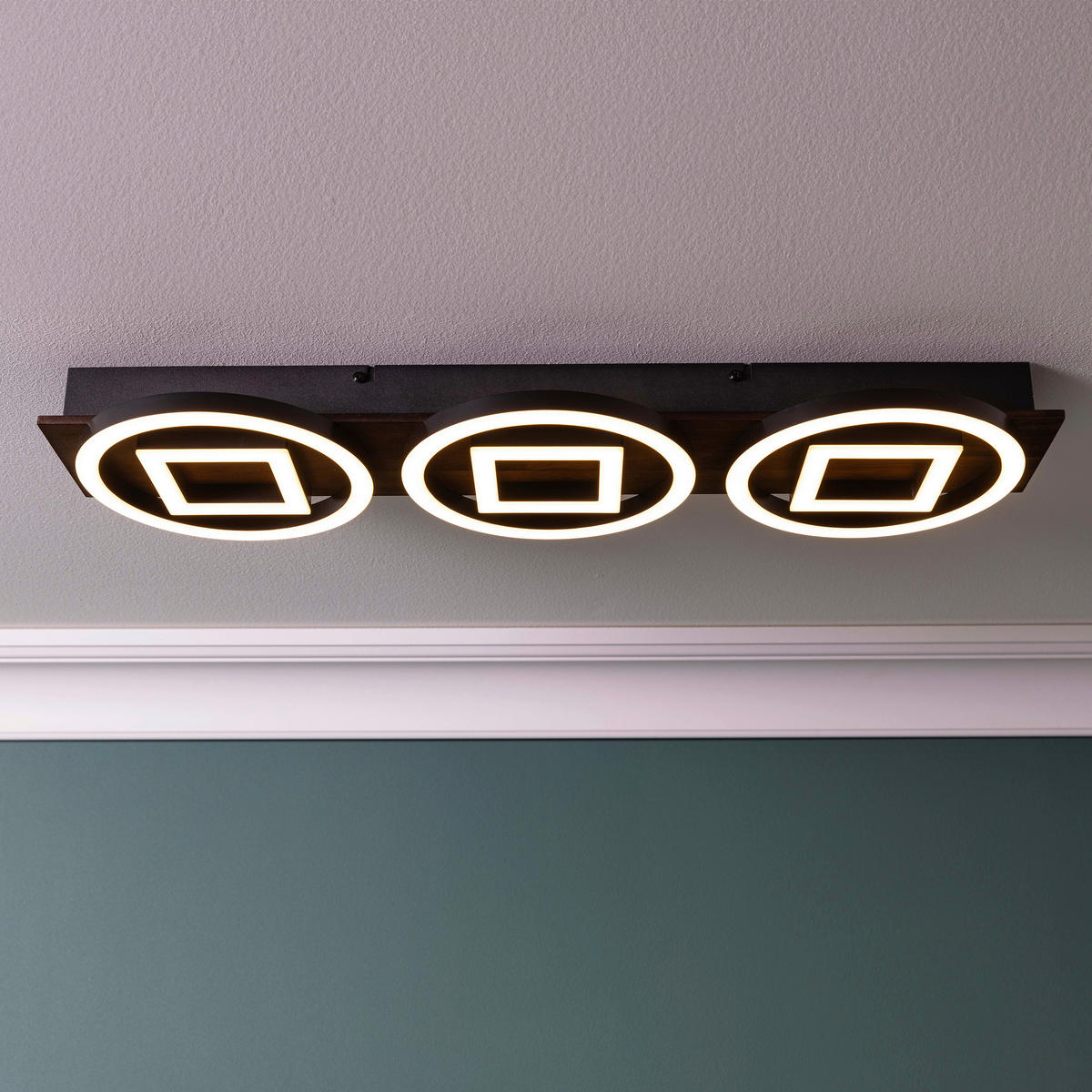 LED-DECKENLEUCHTE    67/6,5/20 cm  - Eiche dunkel/Schwarz, Design, Holz/Kunststoff (67/6,5/20cm) - Brilliant