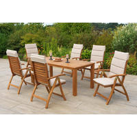 GARTENTISCHGRUPPE Akazie Hartholz  - Beige/Akaziefarben, KONVENTIONELL, Holz/Textil - Gardenson