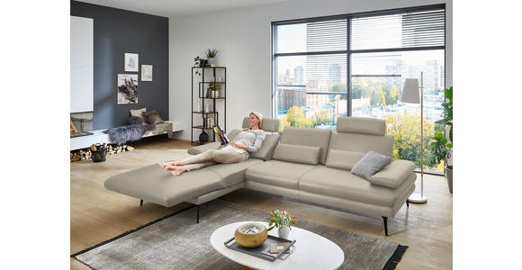 ECKSOFA in Echtleder Ecru 180/310 cm - Ecru/Schwarz, Design, Leder/Metall (180/310cm) - Dieter Knoll