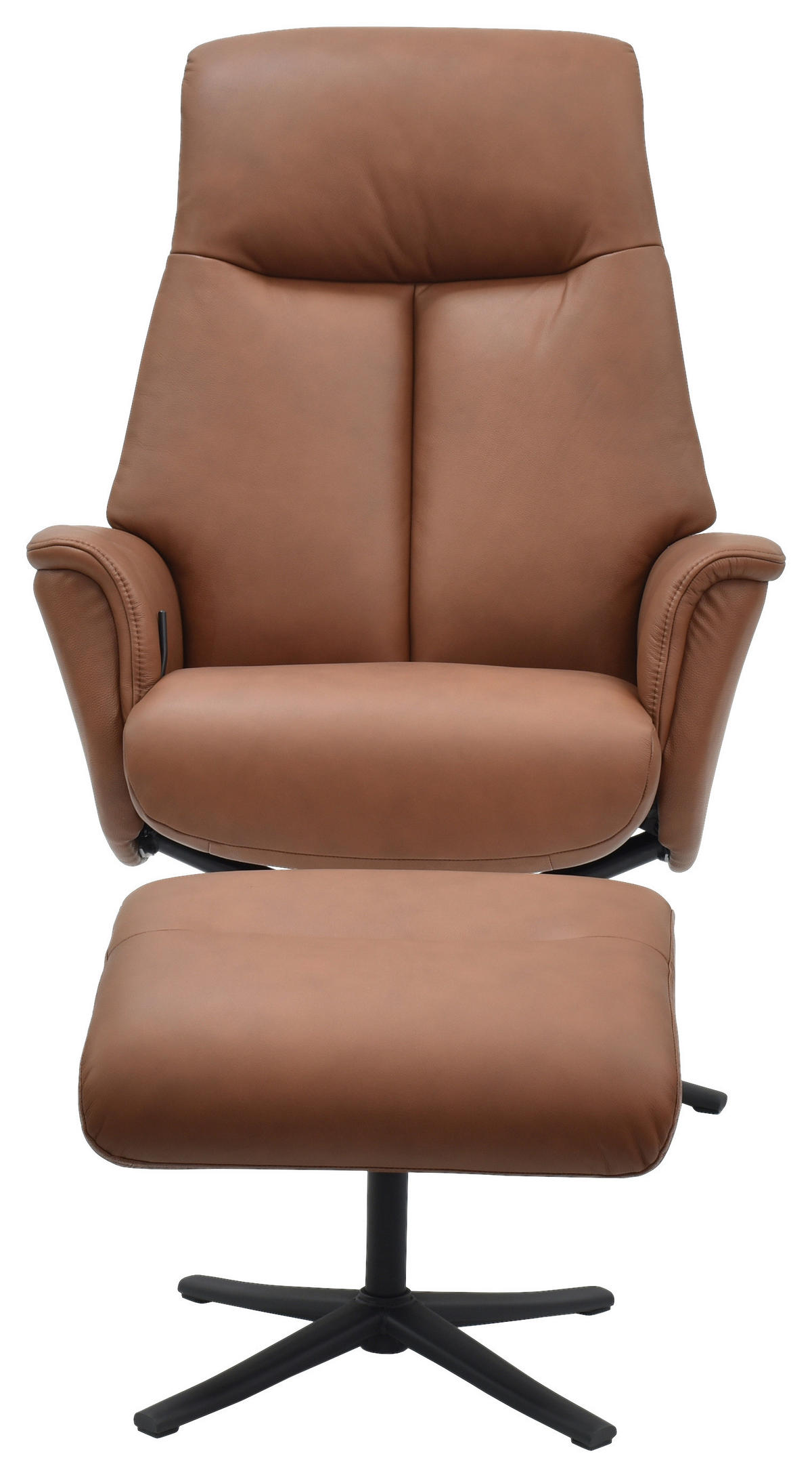 RELAXSESSELSET Lederlook Echtleder    - Cognac/Schwarz, Design, Leder/Holz (72/109/86/111/81cm) - Livetastic