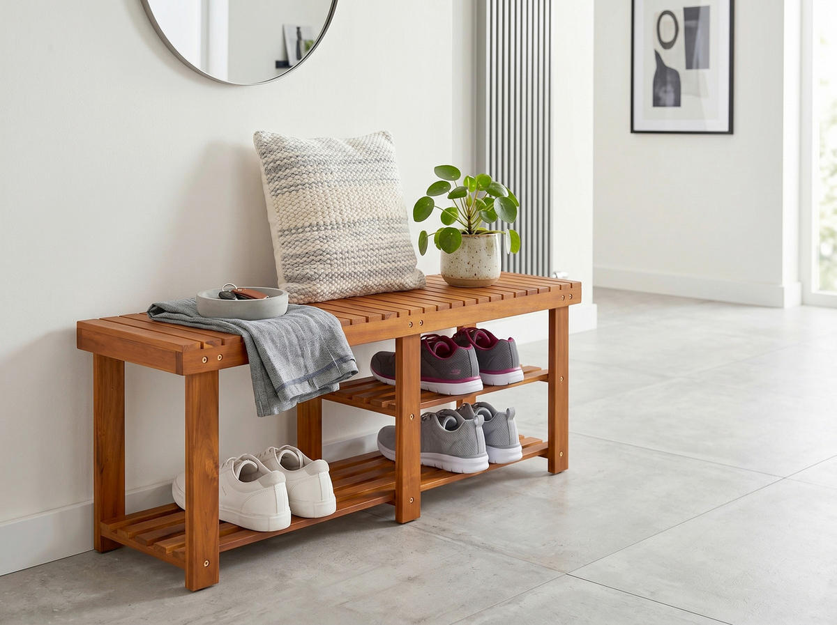 REGÁL NA BOTY, barvy akácie, akácie,  - barvy akácie, Basics, dřevo (70/33/46cm) - Prestige Home