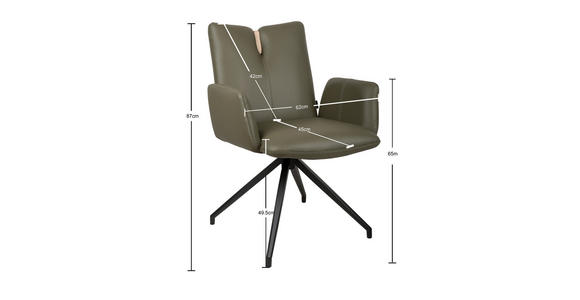 ARMLEHNSTUHL  Sitzfläche 360° drehbar, automatische Rückholfunktion  Echtleder  - Schwarz/Grün, Design, Leder/Holz (62/87/63cm) - Valnatura