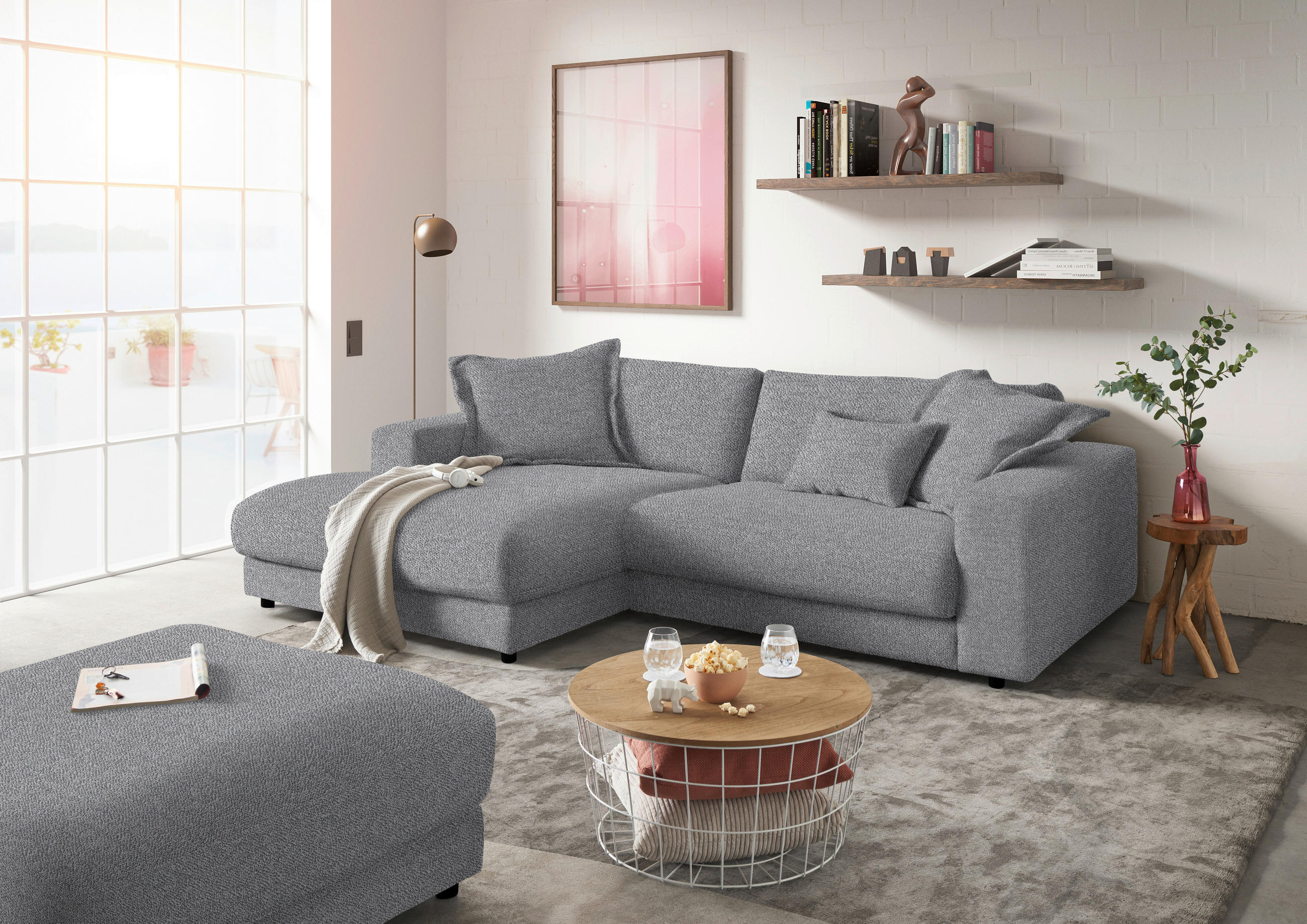 ECKSOFA in Flachgewebe Grau  - Schwarz/Grau, Design, Kunststoff/Textil (190/270cm) - Lomoco