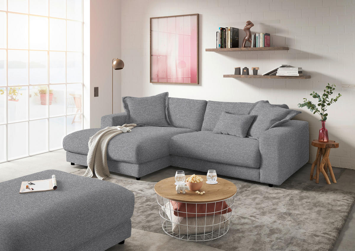 ECKSOFA in Flachgewebe Grau  - Schwarz/Grau, Design, Kunststoff/Textil (190/270cm) - Lomoco
