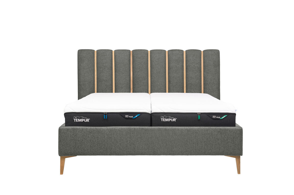 POLSTERBETT gepolstertes Kopfteil 180/200 cm  in Grau  - Eichefarben/Grau, Design, Holz/Textil (180/200cm) - Tempur