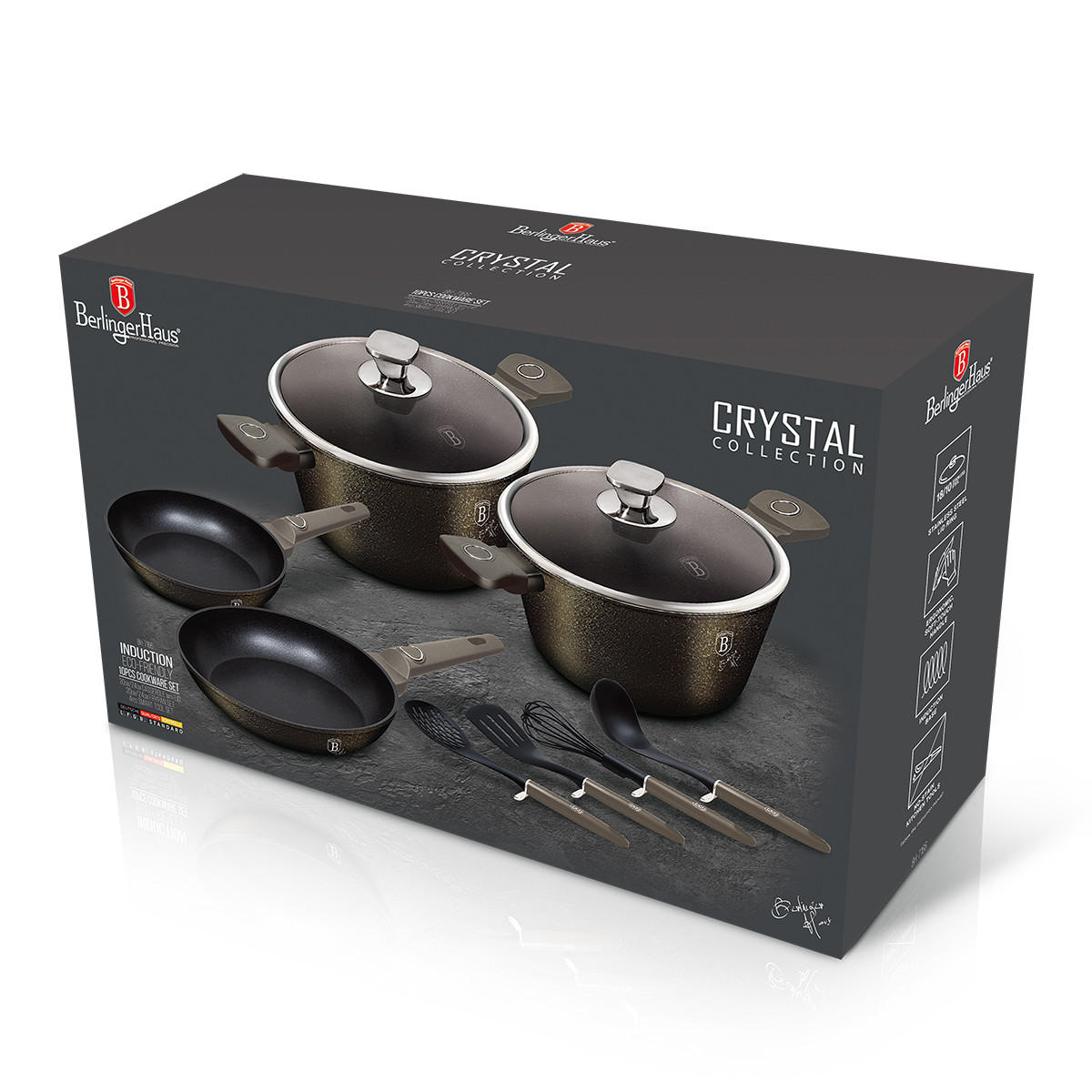 SET LONACA ZA KUHANJE  aluminij  10-dijelni   - boje šampanjca, Basics, staklo/metal (59,5/15,5/39,5cm) - Berlinger Haus