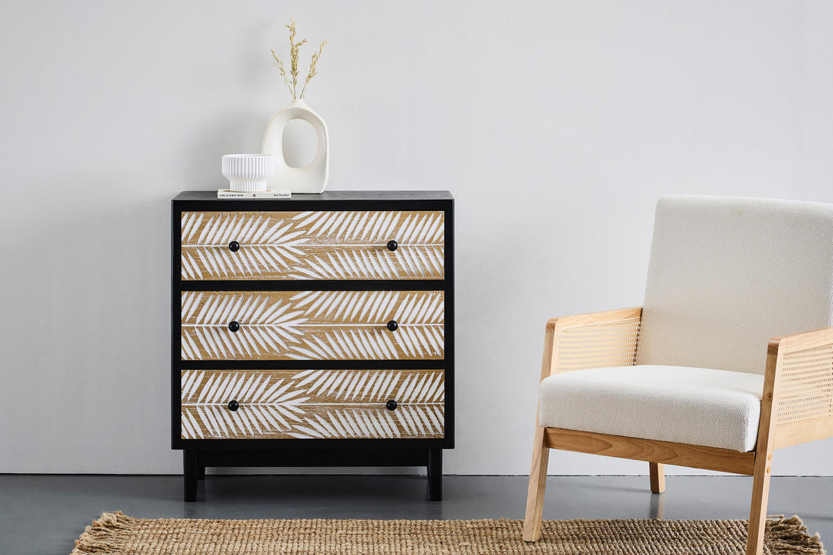 KOMMODE  in 80/85/35 cm  - Schwarz/Naturfarben, KONVENTIONELL, Holz/Holzwerkstoff (80/85/35cm) - Livetastic