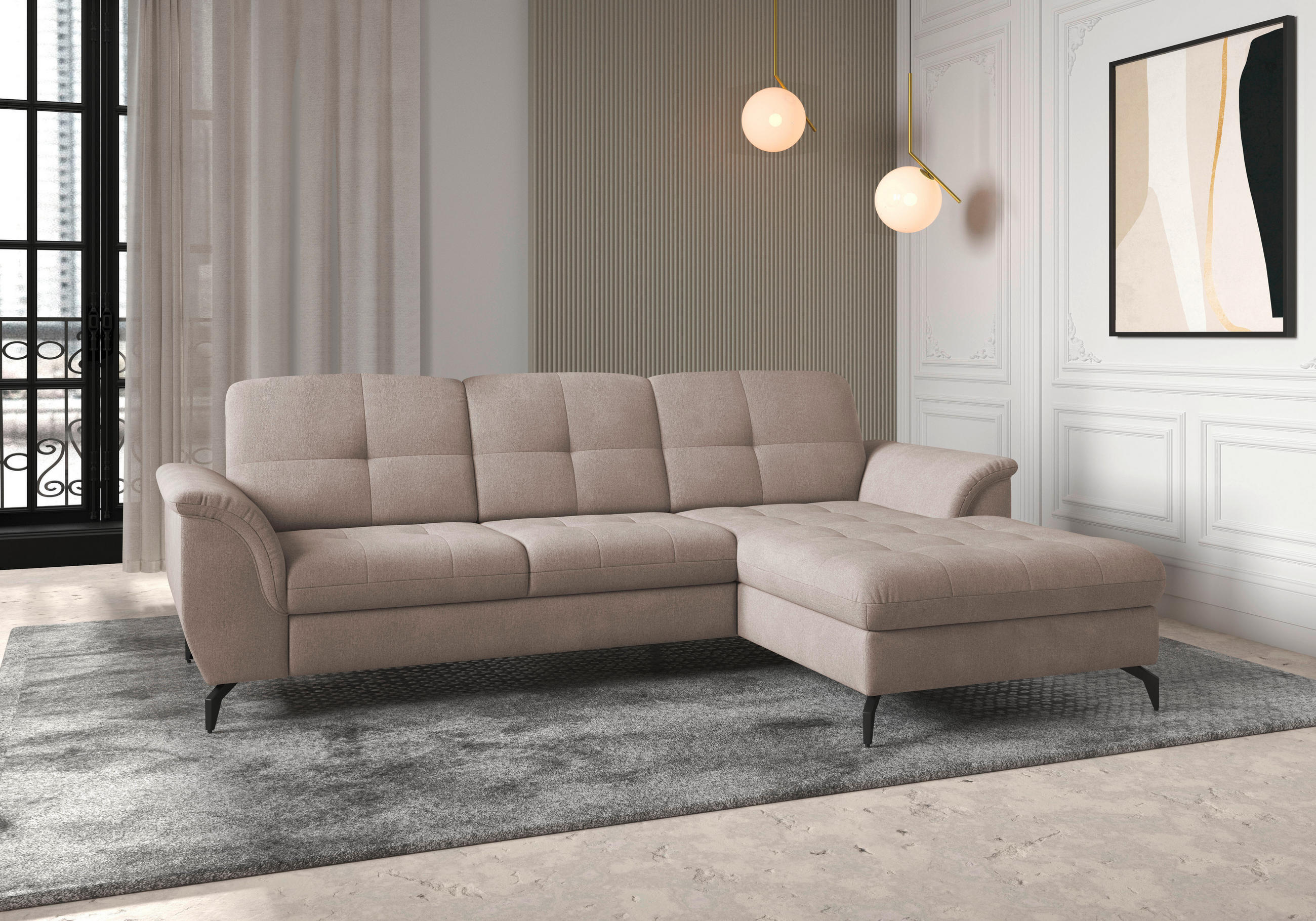 ECKSOFA in Flachgewebe Greige  262/164 cm  - Greige/Schwarz, MODERN, Textil/Metall (262/164cm) - Sit & More