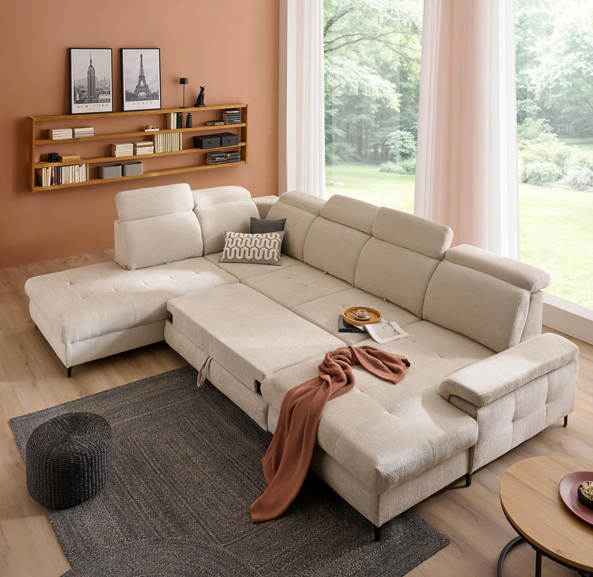 WOHNLANDSCHAFT in Struktur Beige  - Beige, Design, Textil/Metall (190/364/270cm) - Stylife
