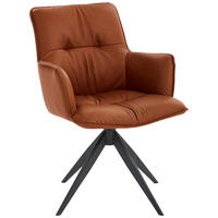 ARMLEHNSTUHL drehbar  in Eisen Echtleder pigmentiert  - Cognac/Schwarz, Design, Leder/Metall (59/89/63cm) - Dieter Knoll