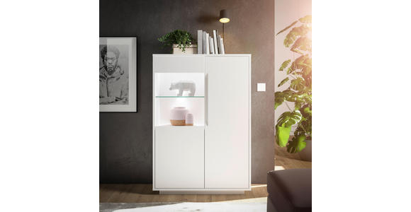 HIGHBOARD Weiß 90/130/38 cm - Weiß, MODERN, Glas/Holzwerkstoff (90/130/38cm) - Carryhome
