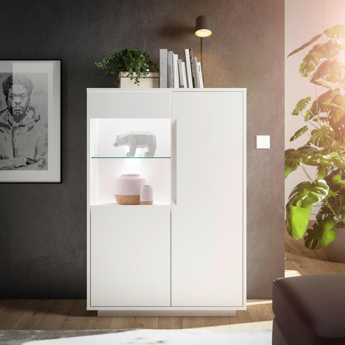 HIGHBOARD Weiß  90/130/38 cm  - Weiß, MODERN, Glas/Holzwerkstoff (90/130/38cm) - Carryhome
