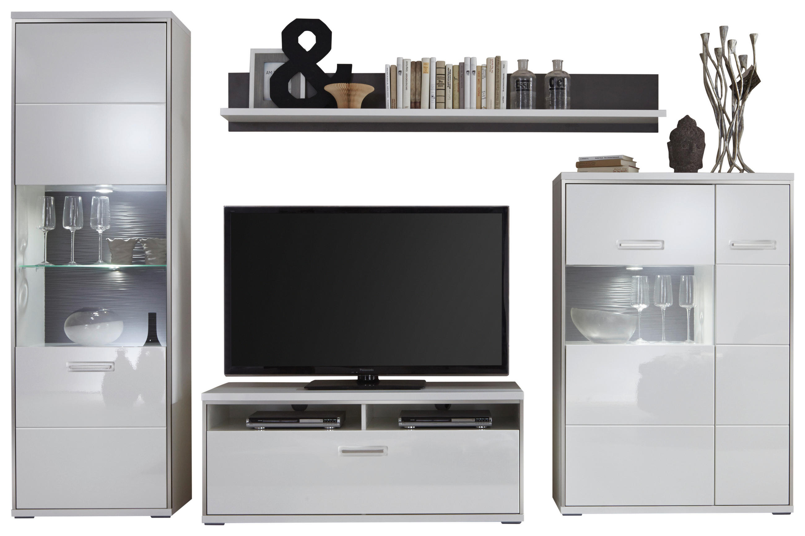 SET MOBILA LIVING in gri, argintiu, alb  - argintiu/alb, Design, sticlă/metal (301/201/52cm) - Hom`in